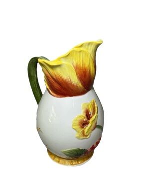 Fitz And Floyd Flower Market Pitcher Hand Painted Floral Design 3d Vase